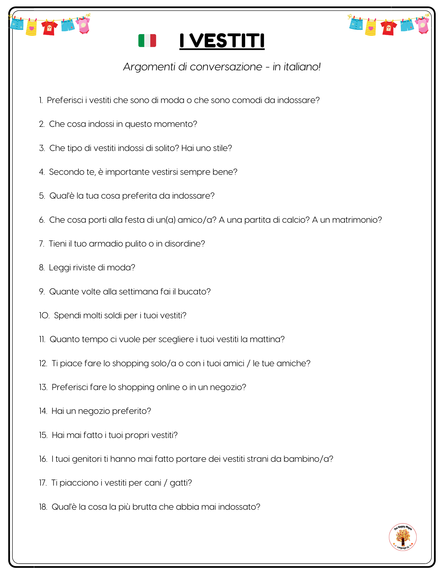 Italian Discussion Questions Clothing Free PDF Download
