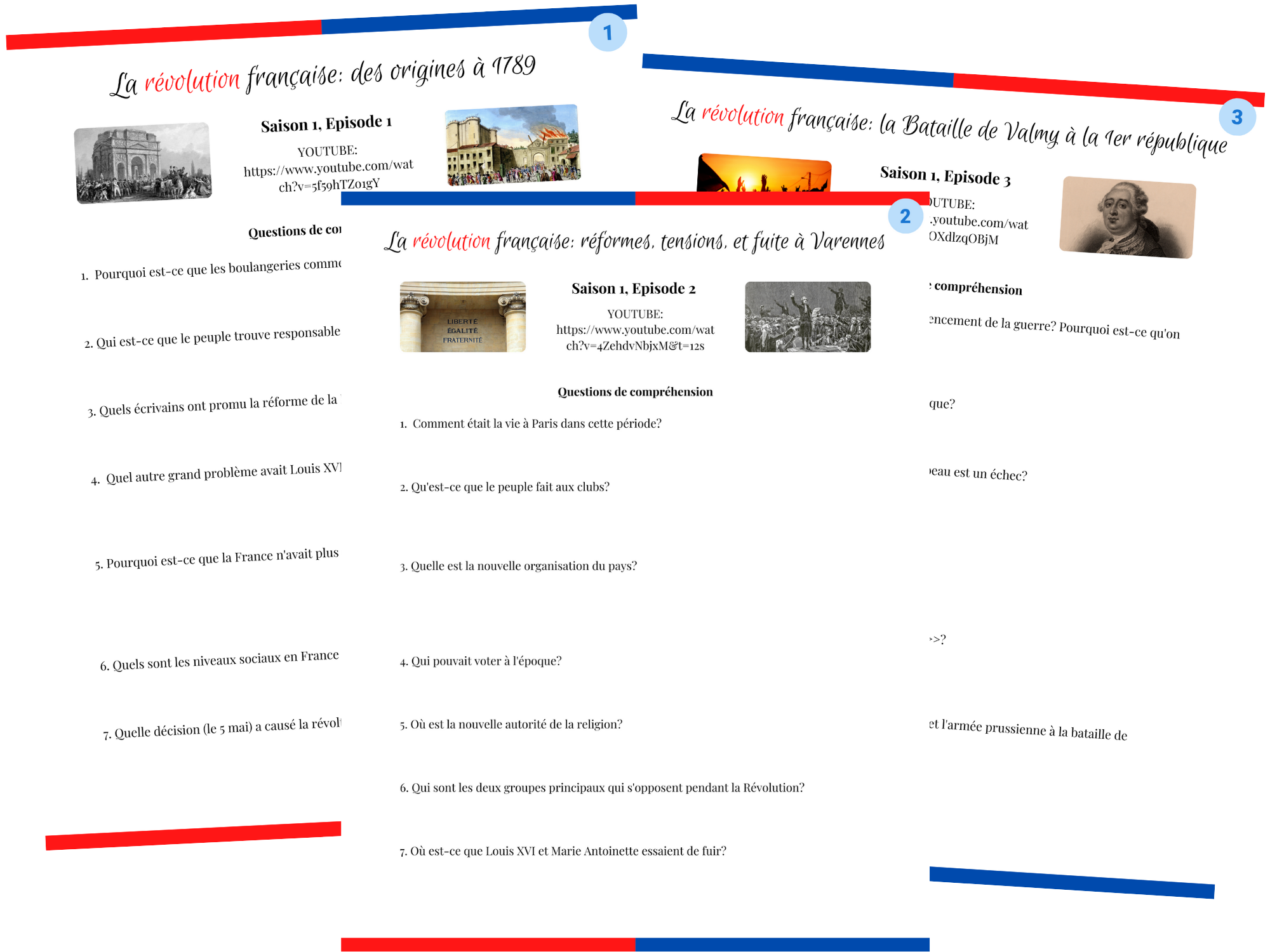 French Revolution Web series comprehension questions in French