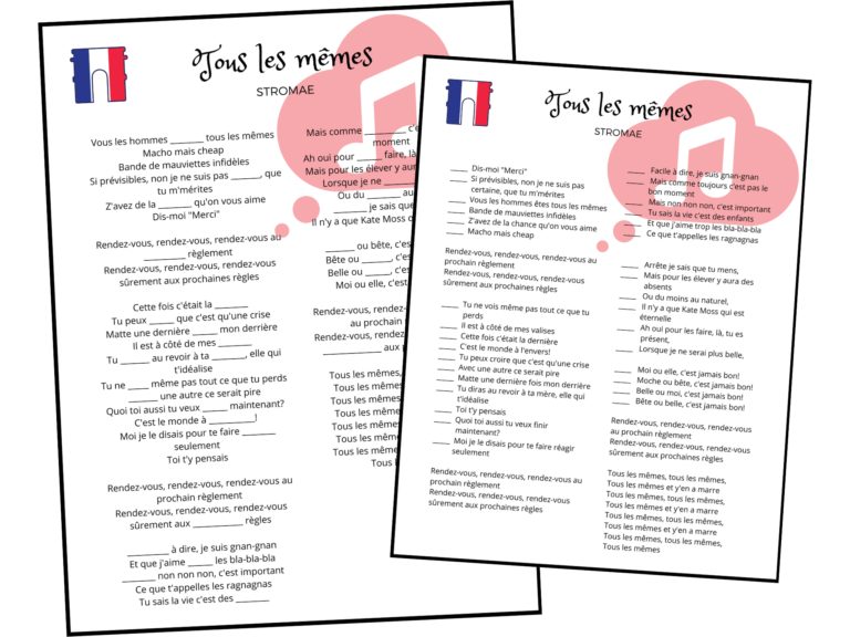 French Song Activity Package Bundle of 10