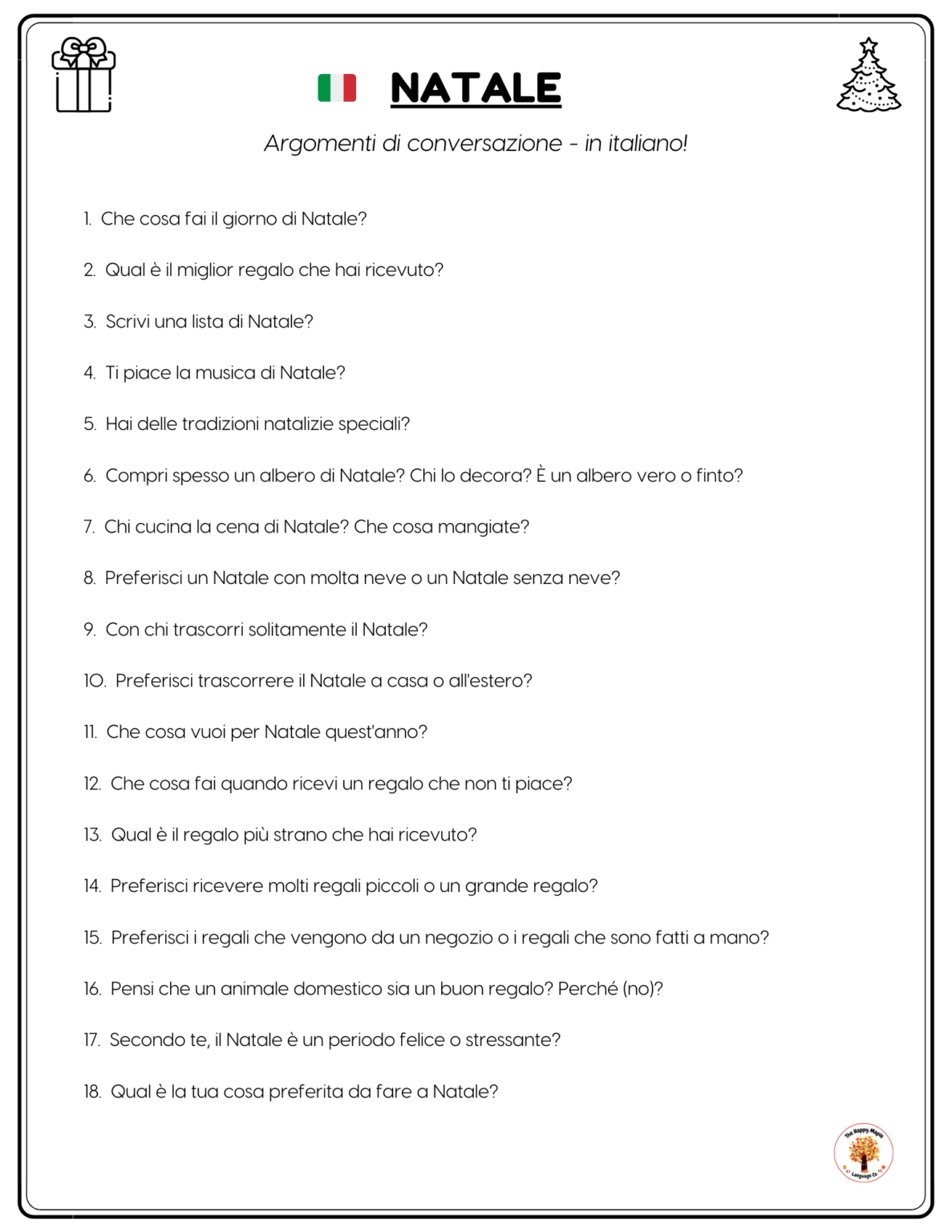 Italian Christmas Conversation Questions Free PDF Download