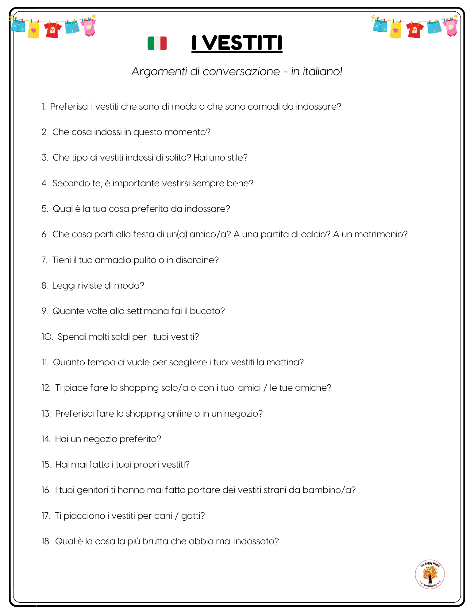 Italian clothing discussion questions for the language classroom