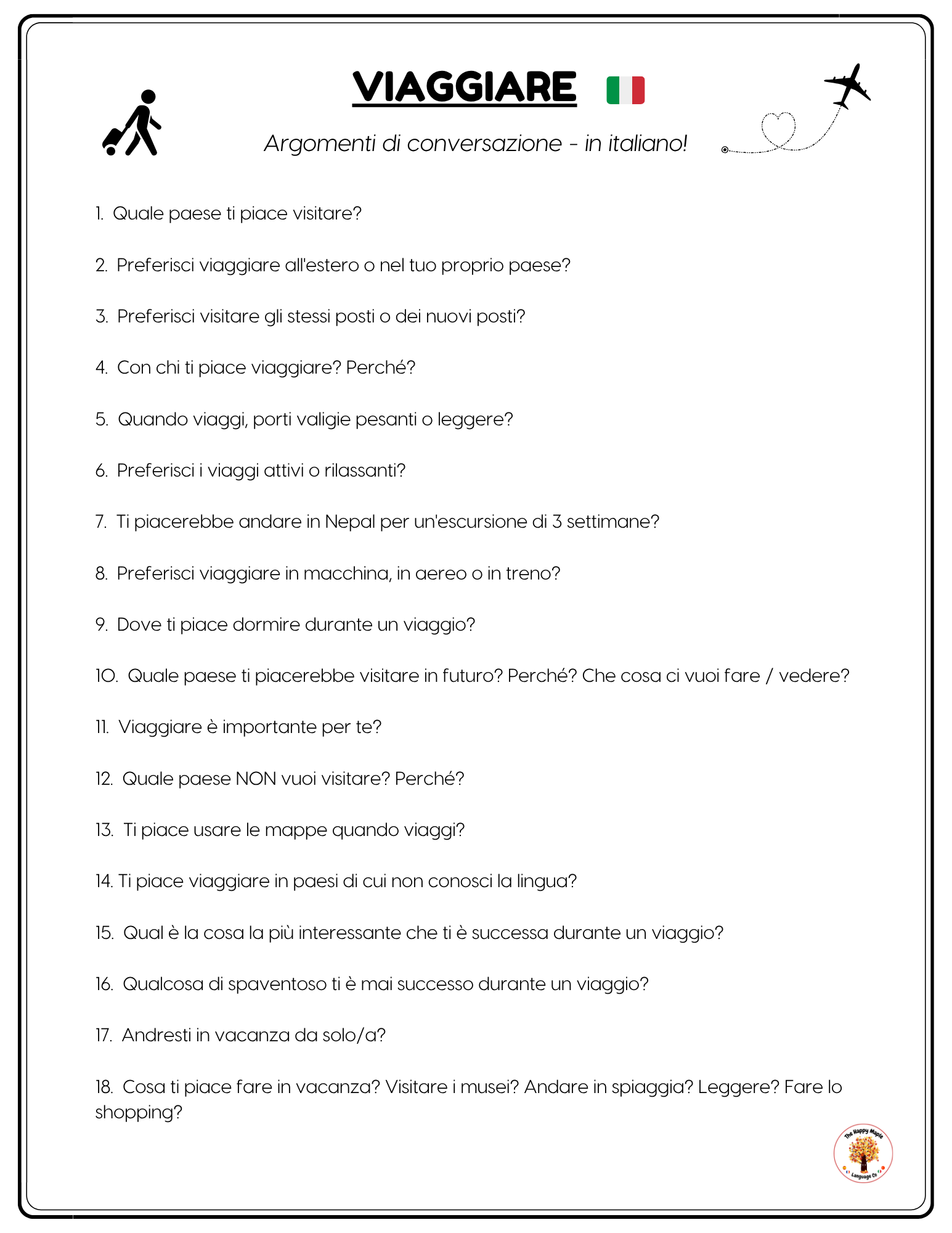Travel Discussion Questions in Italian for Language Classrooms
