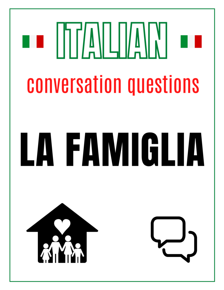 Free Italian Conversation Questions about Family / La Famiglia Free Printable PDF Download