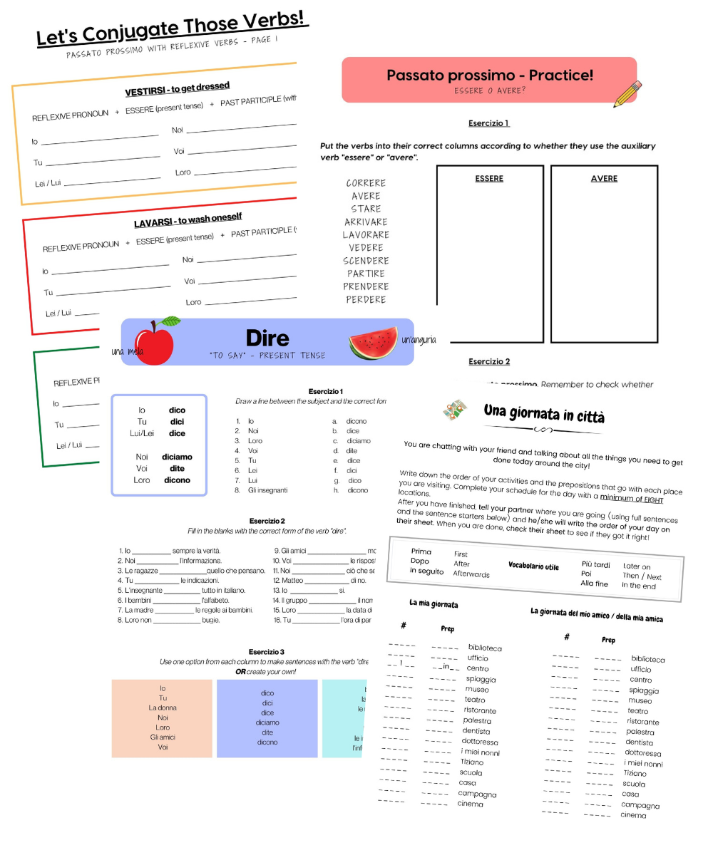 Italian Grammar Worksheets and Exercises