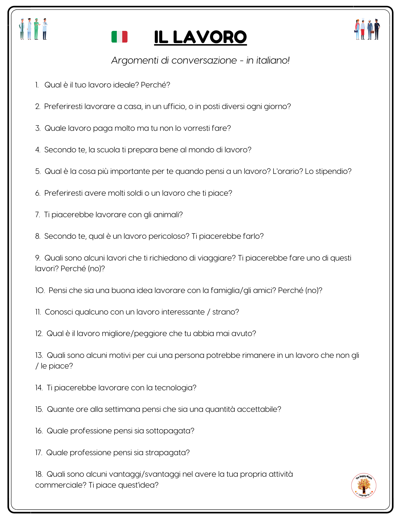 Italian Conversation Questions - Work / Lavoro - Free PDF Download