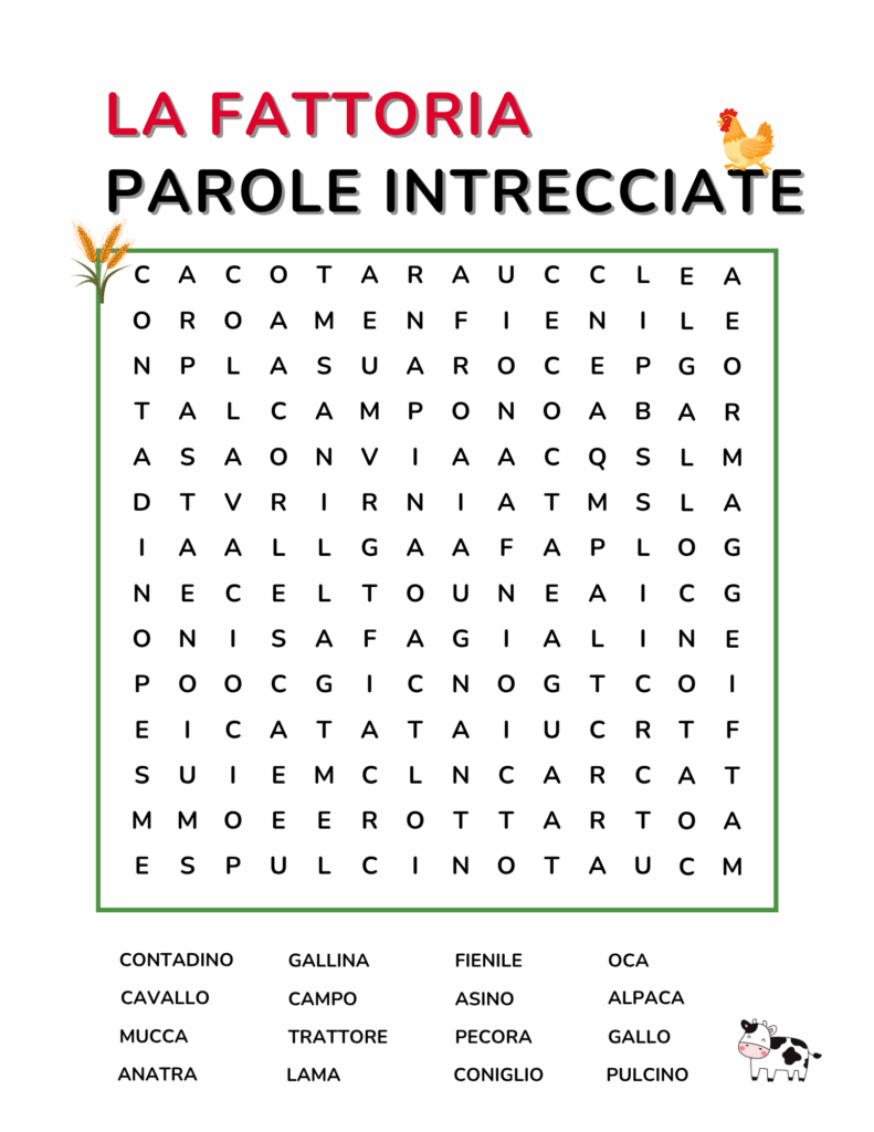 Italian Farm Animals Free Resources - Farm Vocabulary Word Search