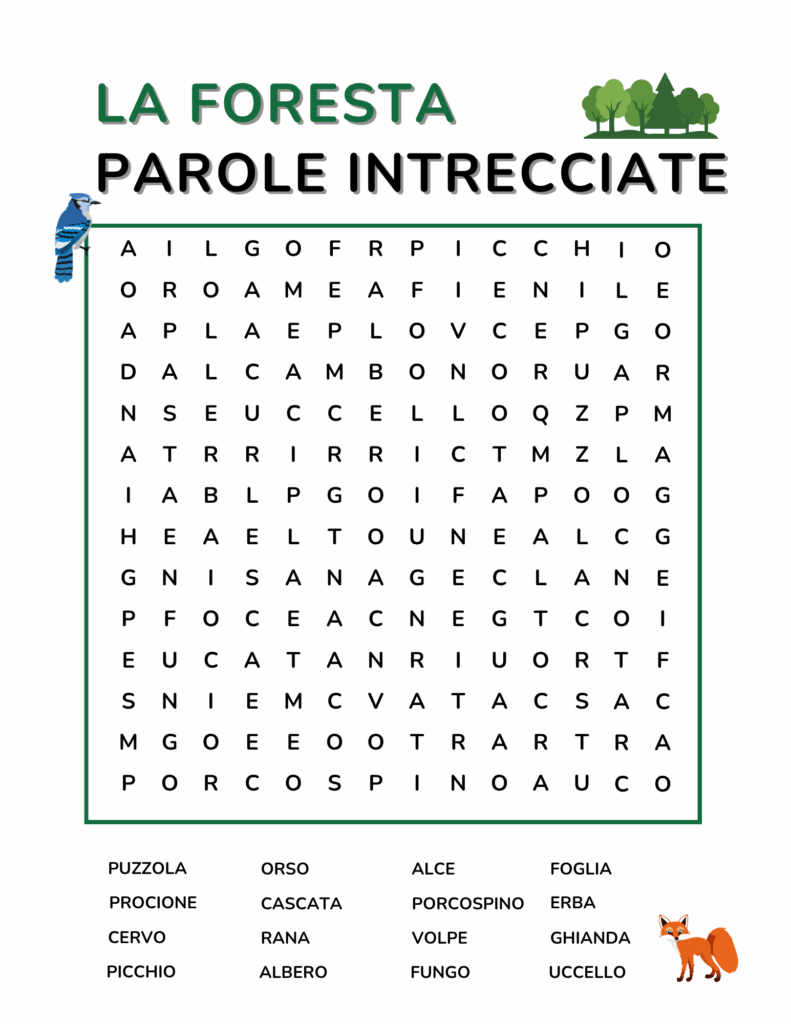 Italian Forest Vocabulary Word Search Free Download
