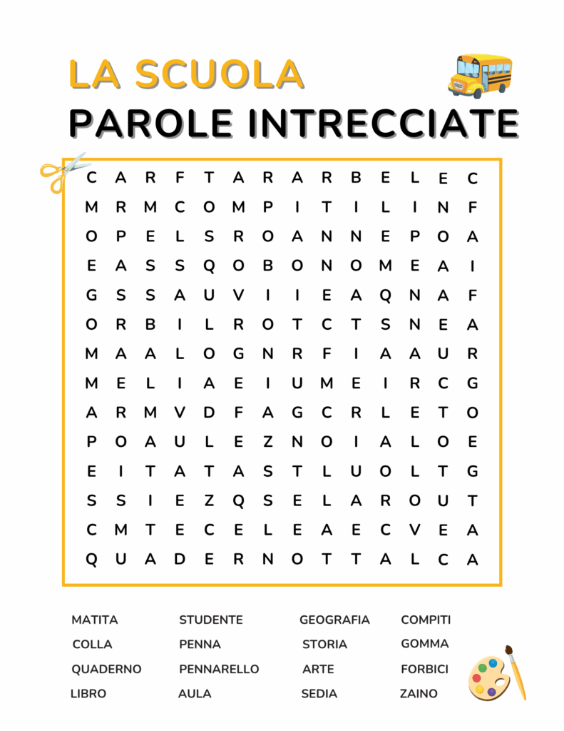 Italian School La Scuola Vocabulary - Free Word Search Download