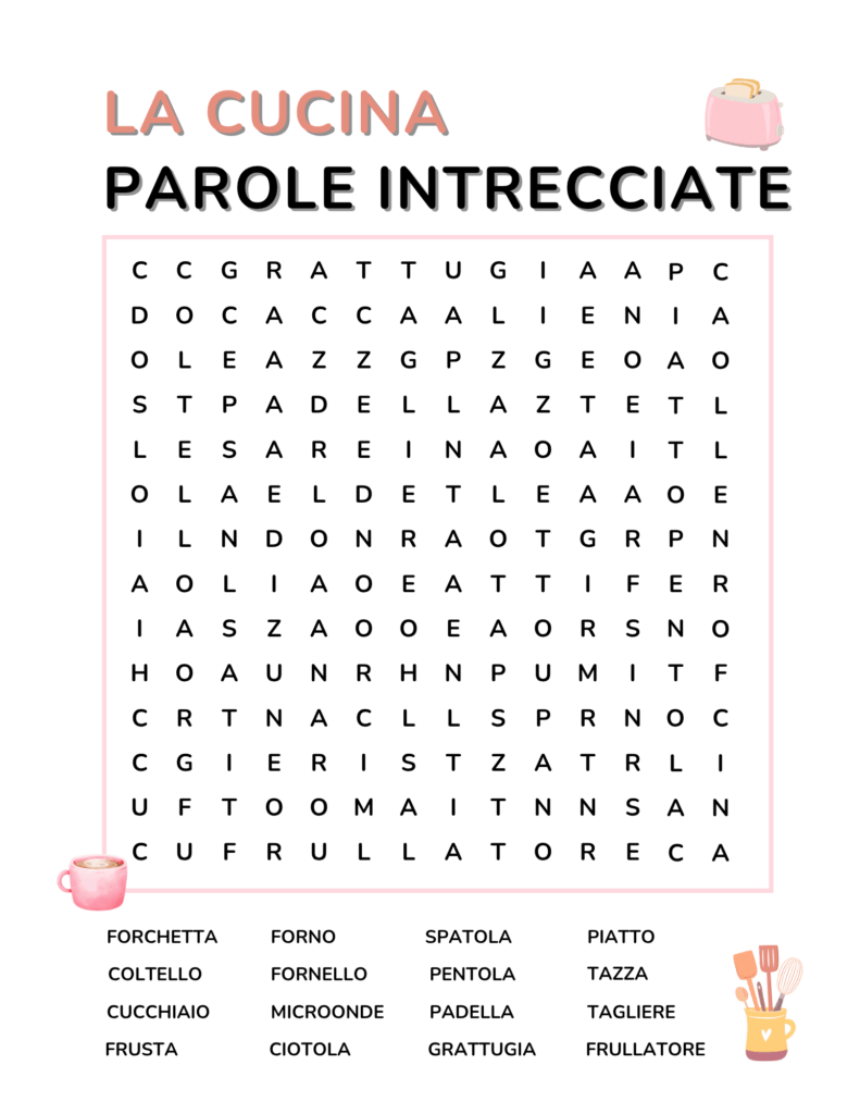 Italian Kitchen Vocabulary / La cucina - Free PDF Word search download
