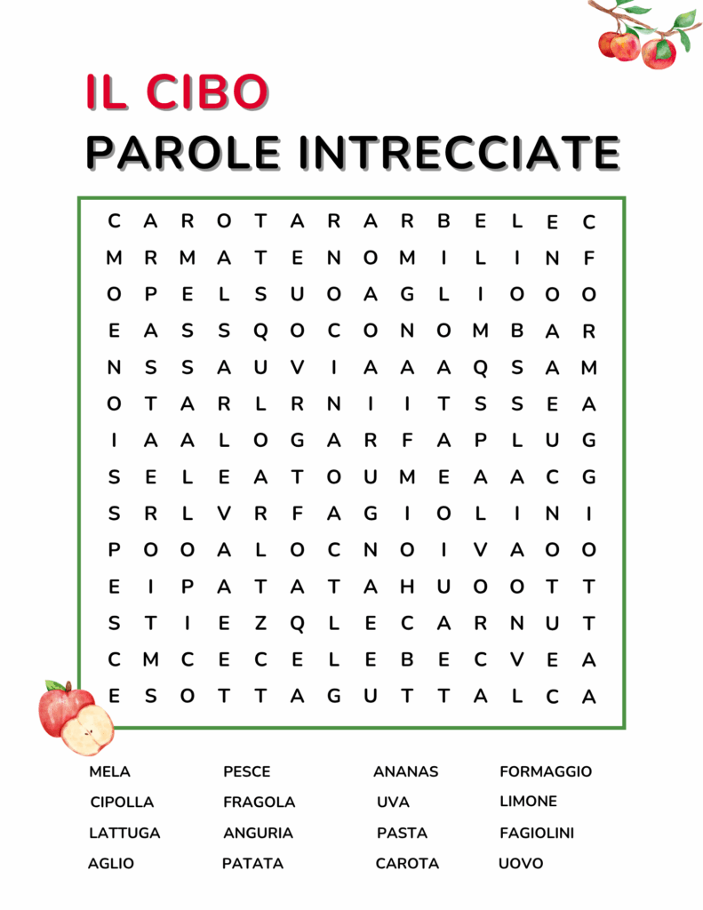 Italian food / il cibo Word Search Vocabulary Practice