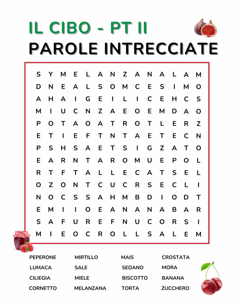 Italian Food Vocabulary Part II Free Word search and Teaching Resources
