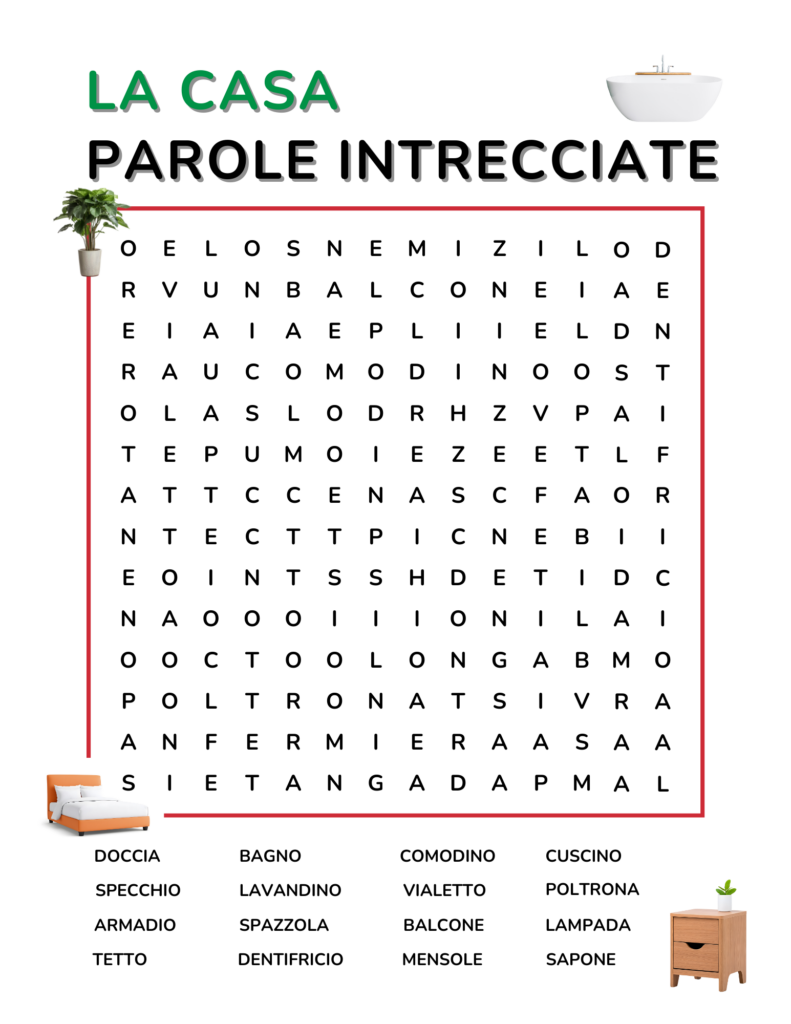 Italian House Vocabulary PDF Word Search Download