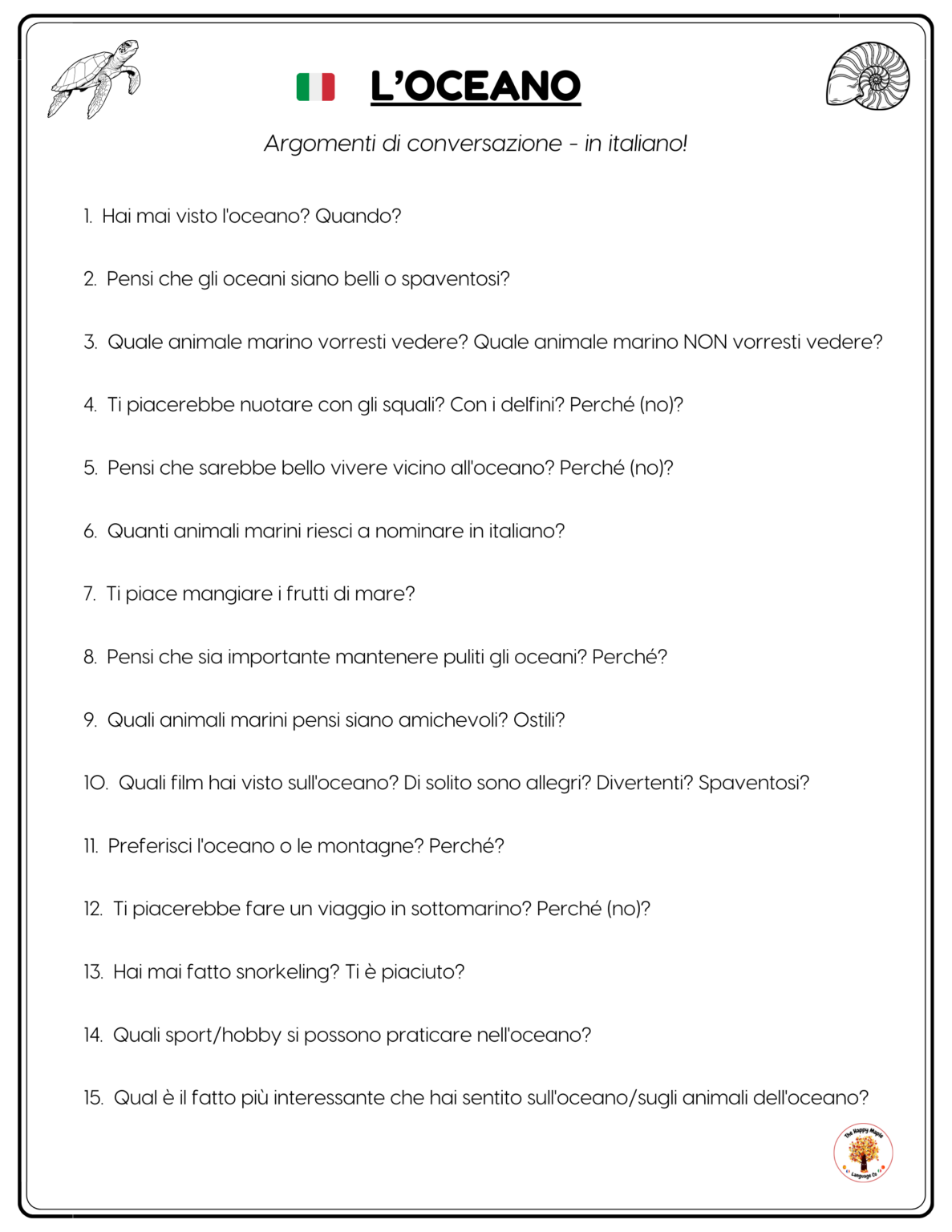 Italian Ocean Conversation Questions Free PDF Download