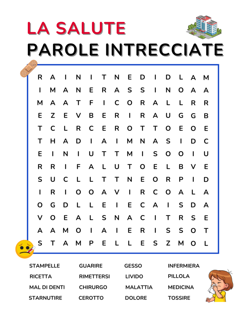 Italian Health Vocabulary Word Search Free PDF Download