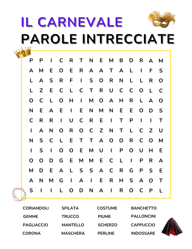 Italian Carnevale di Venezia Word Search Free Download