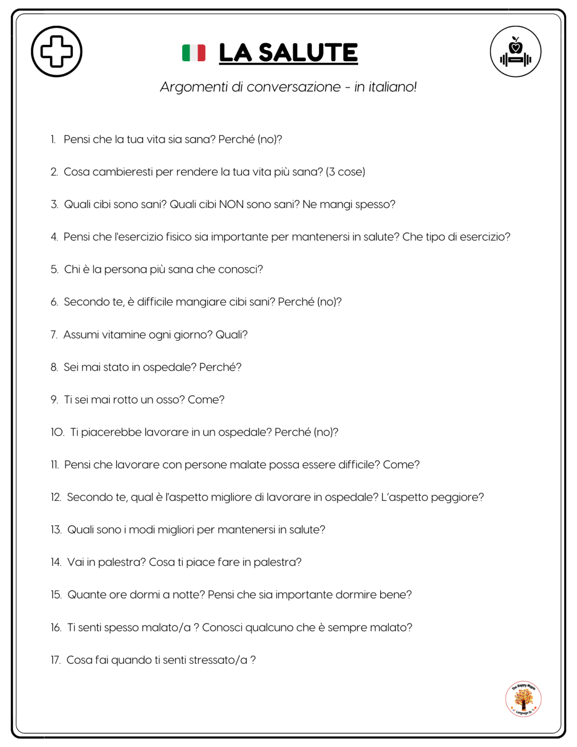 Italian Health Conversation Questions Writing Prompts Free PDF Download