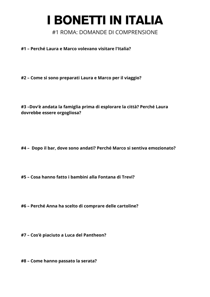 Italian Short Story Comprehension Questions Free Download