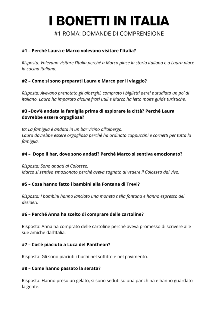 Italian Short Story Comprehension Questions Free Download