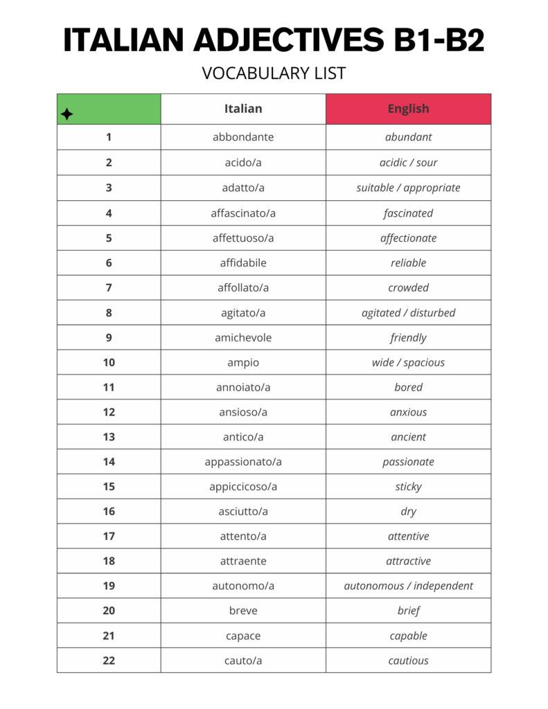 Italian B1 B2 Vocabulary Words List Free PDF Download