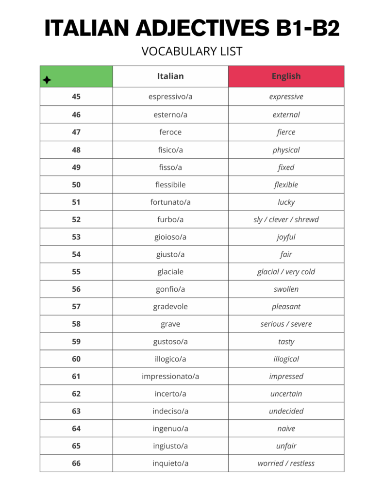 Italian B1 B2 Vocabulary Words List Free PDF Download