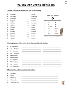 Free Italian ERE Verbs Conjugation Worksheet with Answer Key - PDF Download