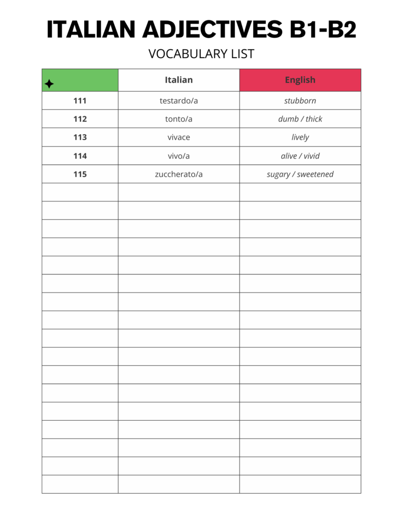 Italian B1 B2 Vocabulary Words List Free PDF Download