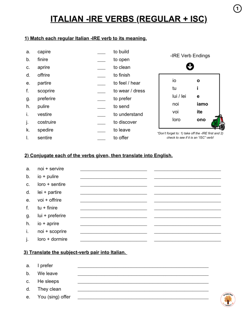 Free Italian Verb Worksheets - Printable PDF Grammar Resources