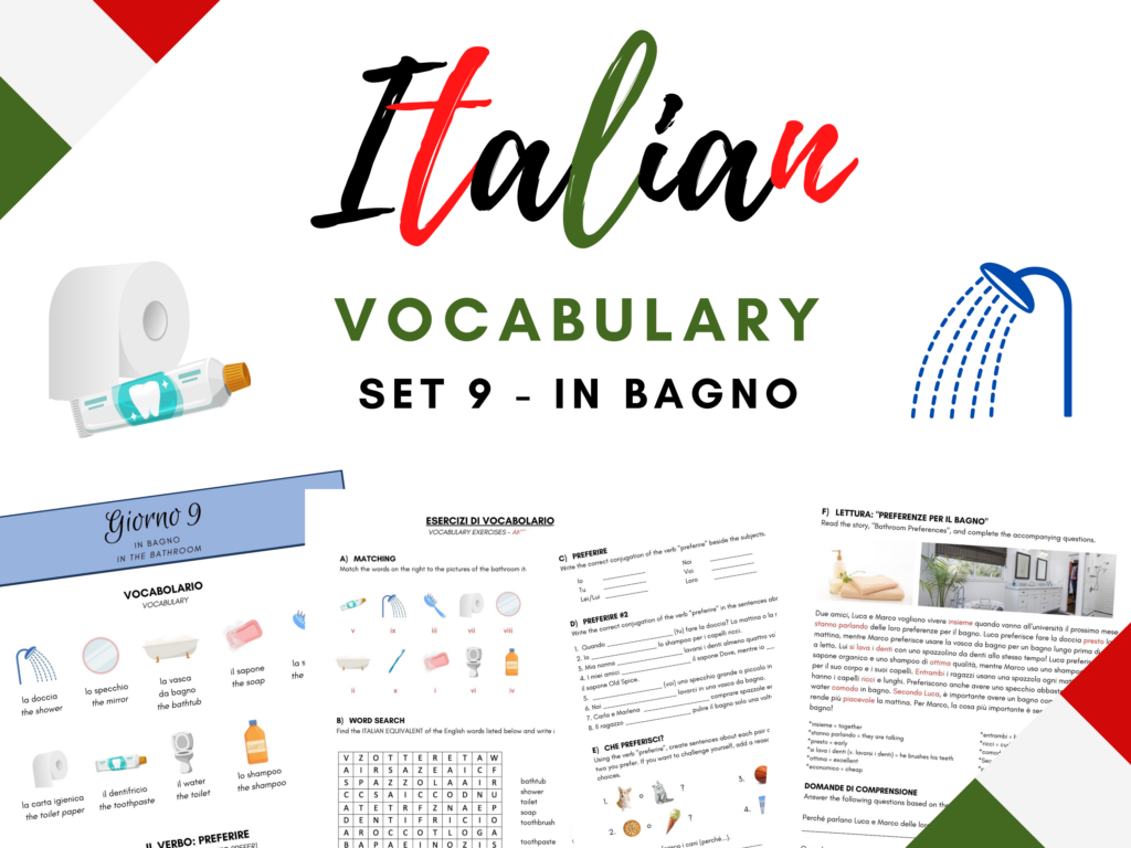 Italian Bathroom Vocabulary Worksheets