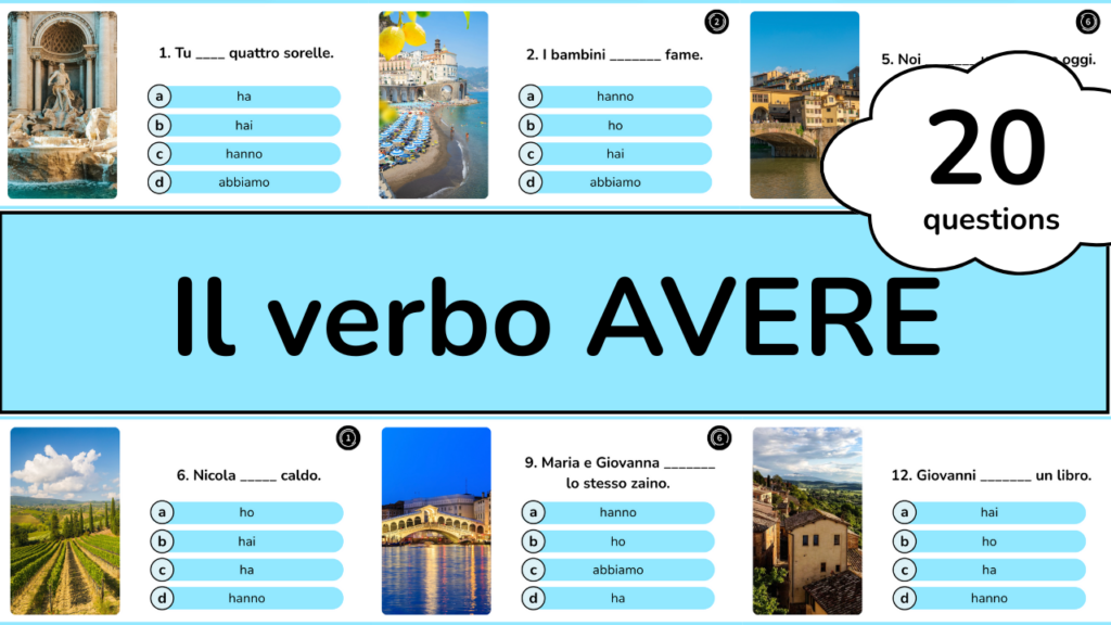 Il verbo AVERE Italian conjugation quiz for beginners