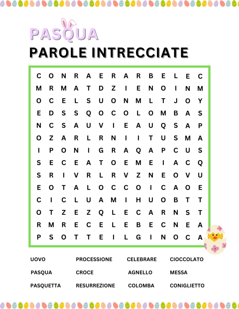 Free Italian Easter / La Pasqua Word Search PDF Download
