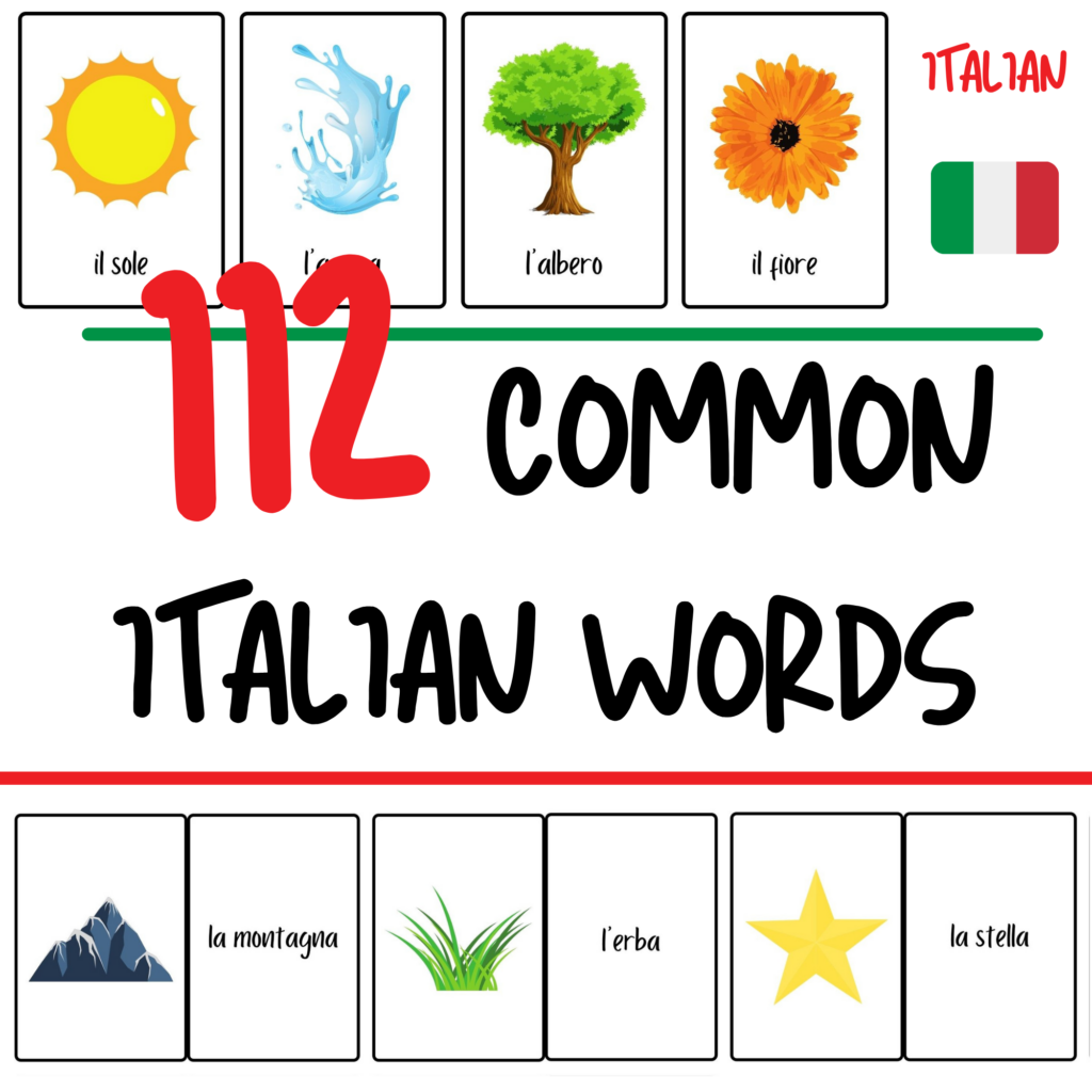 Common Italian Vocabulary Words Flashcards for Beginners